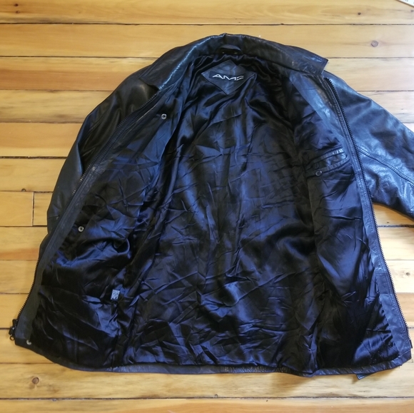 Vintage AM2 Andrew Marc chunky black leather jacket size small Excellent thick - Picture 4 of 16